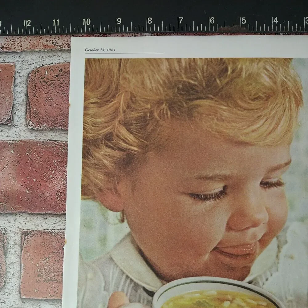 Campbell's Soup N Sandwich - Girl Bowl Chicken Soup - 1961 Vtg PRINT AD Ephemera